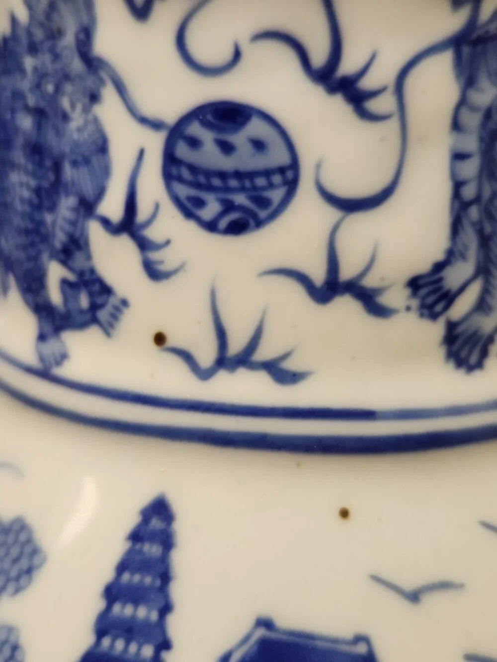 Chinese Blue and White Two Handled Vase / Hand Painted / 9 Inches Tall